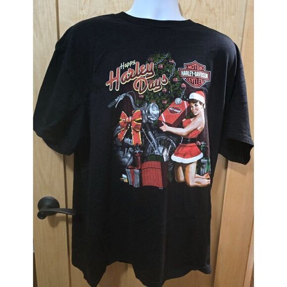 Harley-Davidson "Happy Harley Days" Christmas Tee 2XL Black C&A Plain city Ohio - Picture 2 of 5